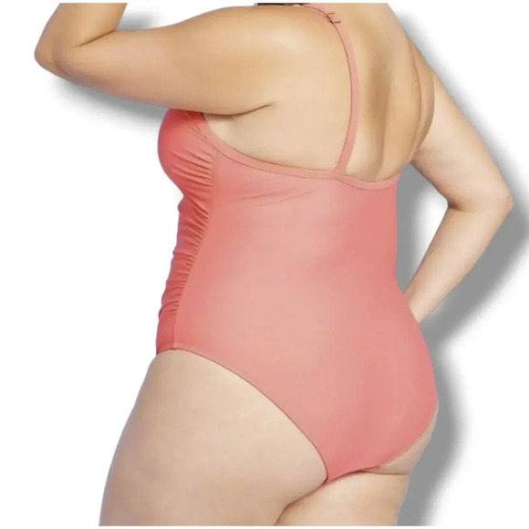 Kona Sol Women's Plus Size peach VNeck medium coverage one-piece swimsuit - 14w - Picture 5 of 6